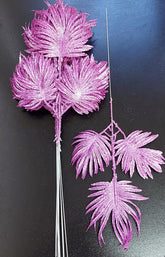 Frunze decorative palmier roz cu sclipici - 12 buc/set